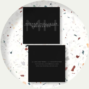 Men's Monogrammed, Grey Square Business Card