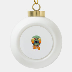 Mens Moo Deng_ Adorable Baby Hippo Retro Sunset An Ceramic Ball Christmas Ornament