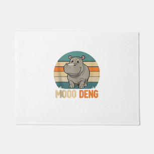 Mens Moo Deng_ Adorable Baby Hippo, Retro Sunset T Doormat
