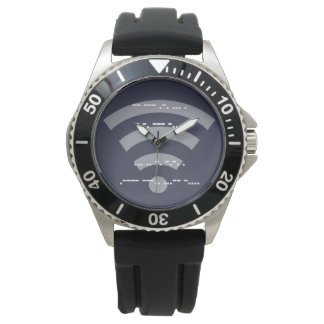 Men's morse code design s/s black rubber watch