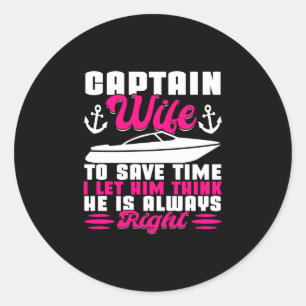 Mens motor boats captain wife speed boat owner classic round sticker