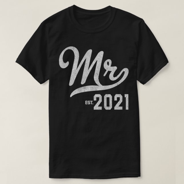 Mens Mr Est 2021 Wedding Engagement Newlywed Gift  T-Shirt (Design Front)