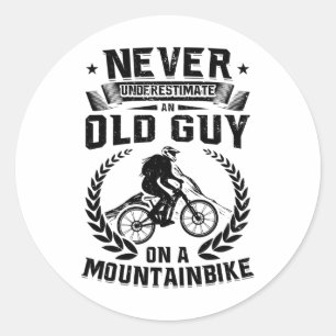 Mens Mtb Cycling Biking Old Guy On A Mountain Bike Classic Round Sticker
