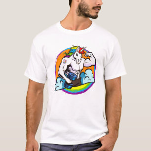 Mens Muscular Buff Unicorn Rainbow , Weightlifting T-Shirt