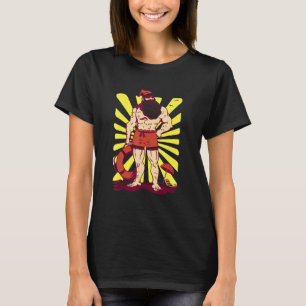 Mens Muscular Santa Claus Beach Lifebuoy Christma T-Shirt