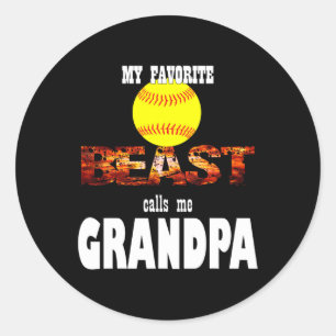 Mens My Favorite Softll Beast Calls Me Grandpa. Classic Round Sticker