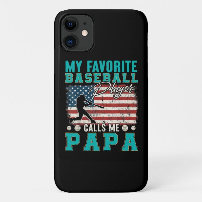 Mens My Favourite Baseball Player Calls Me Papa Case-Mate iPhone Case (Back)