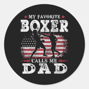 Mens My Favourite Boxer Calls Me Dad Usa Flag Fath Classic Round Sticker