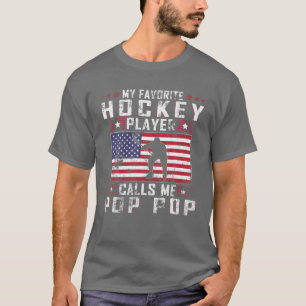 Mens My Favourite Hockey Player Calls Me Pop Pop F T-Shirt