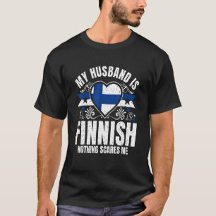 Mens My Husband Is Finnish Pride Flag Heritage Roo T-Shirt