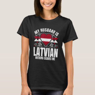 Mens My Husband Is Latvian Pride Flag Heritage Roo T-Shirt