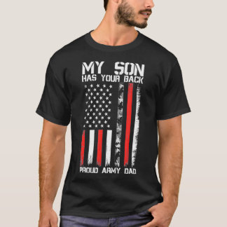 Mens My Son Has Your Back Proud Army Dad Military  T-Shirt