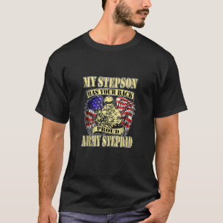 Mens My Stepson Has Your Back Proud Army Stepdad U T-Shirt