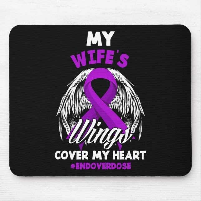 Mens My Wife's Wings Cover My Heart End Overdose  Mouse Pad (Front)