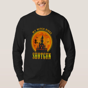 Mens My Witch Rides Shotgun Happy Halloween T-Shirt