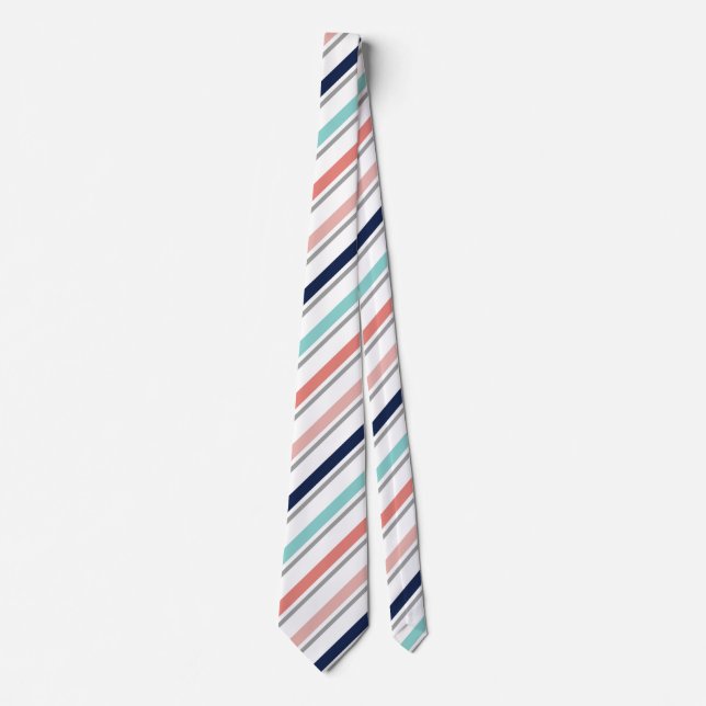 Men's Navy and Coral Stripped Tie (Front)