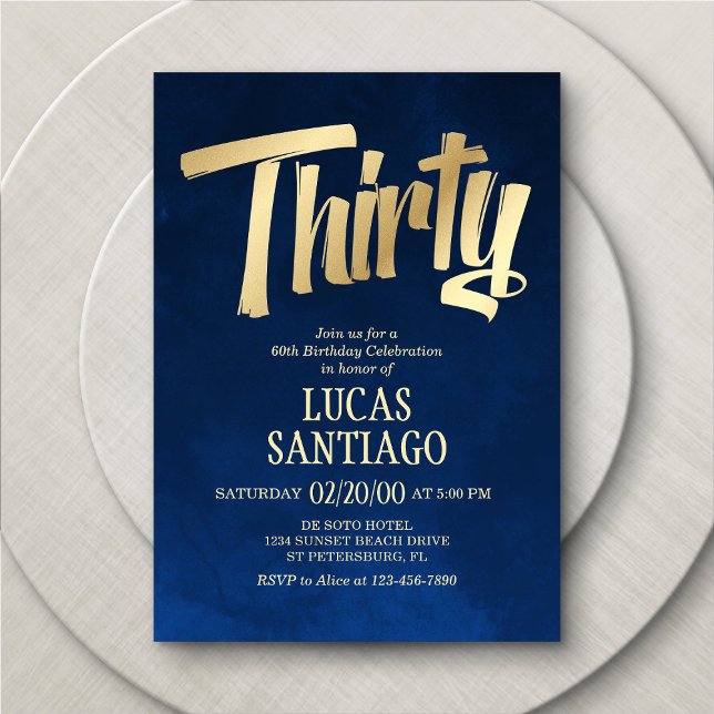 Men's Navy Gold 30th Birthday Invitation (Creator Uploaded)