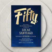 Men's Navy Gold 50th Birthday Invitation