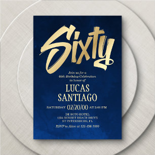 Men's Navy Gold 60th Birthday Invitation