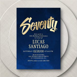Men's Navy Gold 70th Birthday Invitation