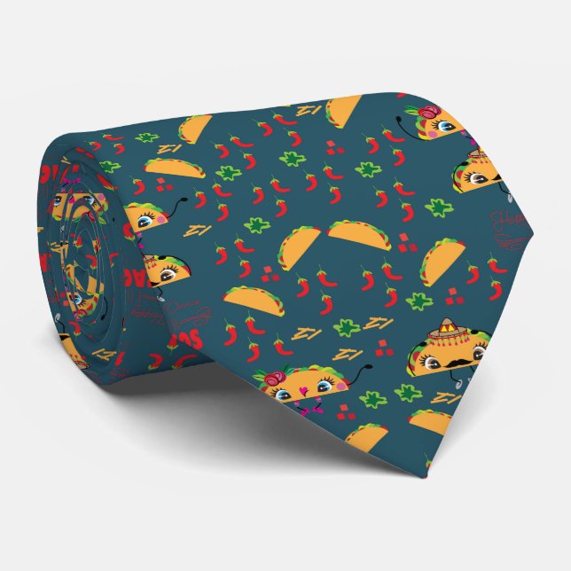 Mens neck tie Happy Dance for Tacos (Rolled)