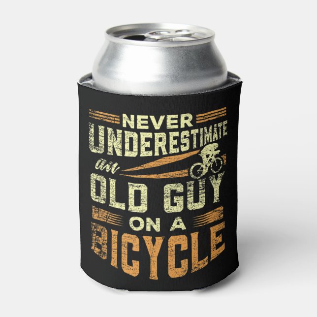 Mens Never Underestimate An Old Guy On a Bicycle G Can Cooler (Can Front)