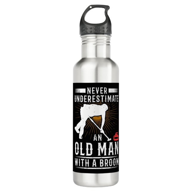 Mens Never Underestimate An Old Man With A Broom C 710 Ml Water Bottle (Front)