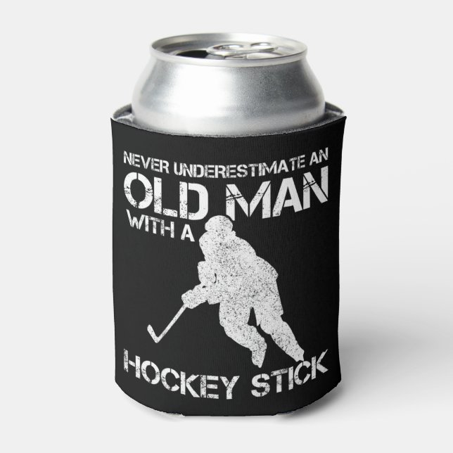 Mens Never Underestimate An Old Man With A Hockey  Can Cooler (Can Front)