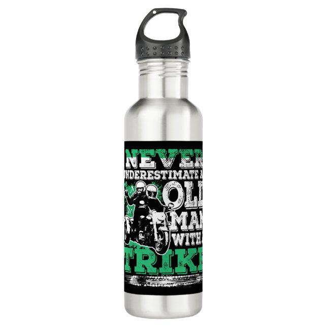 Mens Never Underestimate An Old Man With A Trike C 710 Ml Water Bottle (Front)
