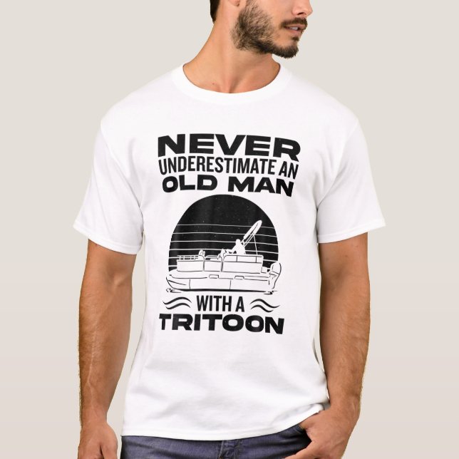 Mens Never Underestimate An Old Man With A Tritoon T-Shirt (Front)