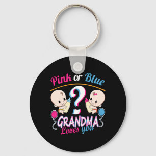 Mens nk or Blue Grandma Loves - Gender Reveal Baby Key Ring