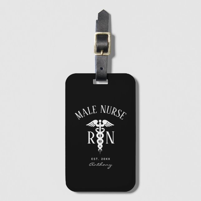 Mens Nurse Graduation Medical Black Personalised Luggage Tag (Front Vertical)