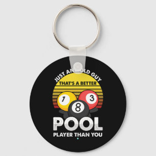 Mens Old Guy Pool Player - Funny Billiards Gift Id Key Ring