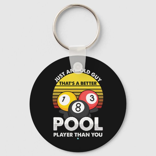 Mens Old Guy Pool Player - Funny Billiards Gift Id Key Ring (Front)