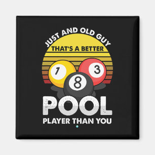 Mens Old Guy Pool Player - Funny Billiards Gift Id Magnet