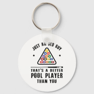 Mens Old Guy Pool Player Gift For Elder Billiards  Key Ring