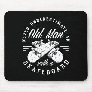 Mens Old Man With Skateboard Skateboarding Skatebo Mouse Pad