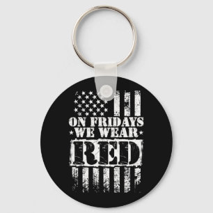 Mens On Fridays Wear Support Troops Red Key Ring