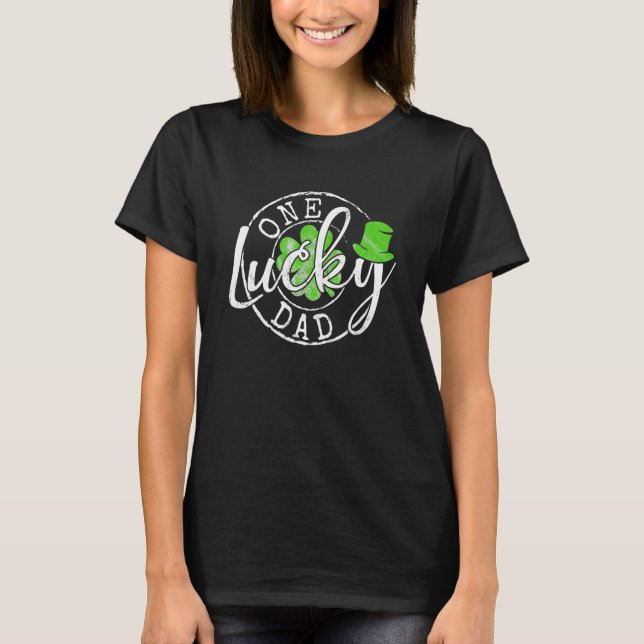Mens One Lucky Dad Funny Father Irish Clovers St P T-Shirt (Front)