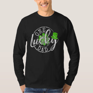 Mens One Lucky Dad Funny Father Irish Clovers St P T-Shirt