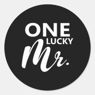 Mens One Lucky Mr Engagement Wedding Groom Couple Classic Round Sticker