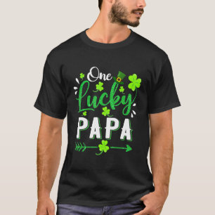 Mens One Lucky Papa Shamrock Leprechaun Hat St Pat T-Shirt