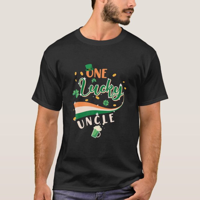 Mens One Lucky Uncle St Patrick’S Day Rainbow Funn T-Shirt (Front)