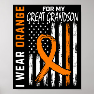 Mens Orange For Great Grandson Leukaemia Cancer Poster