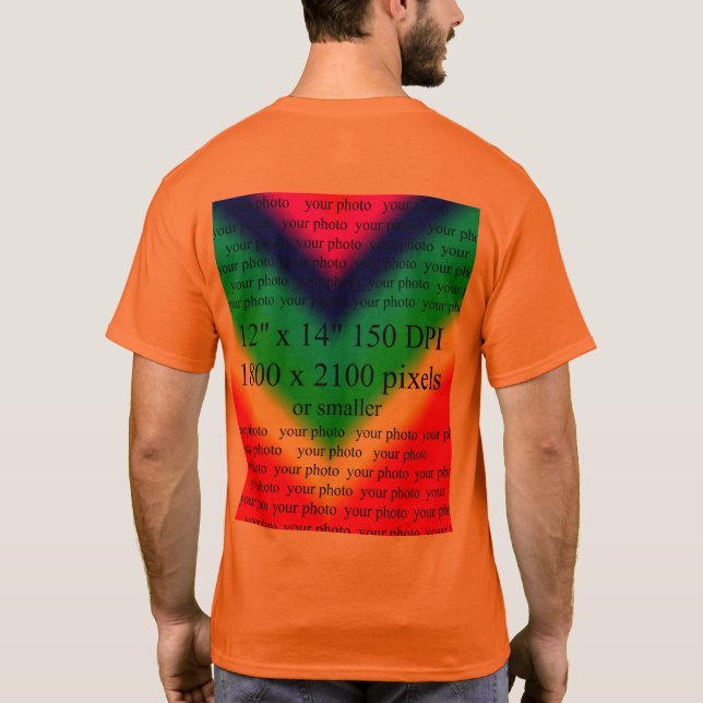 Mens Orange Your Photo Basic T-shirt Template (Back)