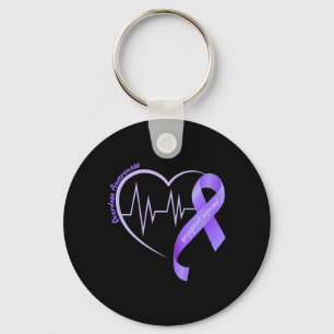Mens Overdose Awareness Month Purple Ribbon Heart Key Ring