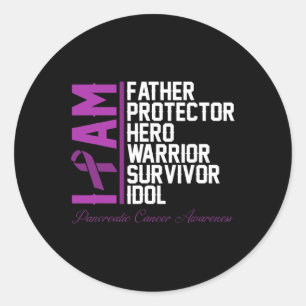 Mens Pancreatic Cancer Awareness I Am Father Hero Classic Round Sticker