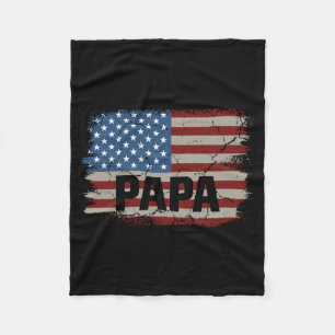 Mens Papa Aamerican Flag Patriotic Fourth Of July Fleece Blanket
