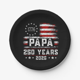 Mens Papa American Flag 250 Years 4th of July Gran Paper Plate