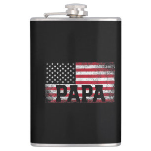 Mens Papa American Flag Father's Day 4th of July G Hip Flask